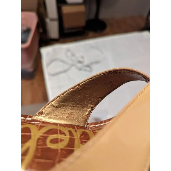 Sam Edelman Wedge Sandals Womens Size 8.5 M Romy Patent Leather Tan Flip Flop - Picture 8 of 12